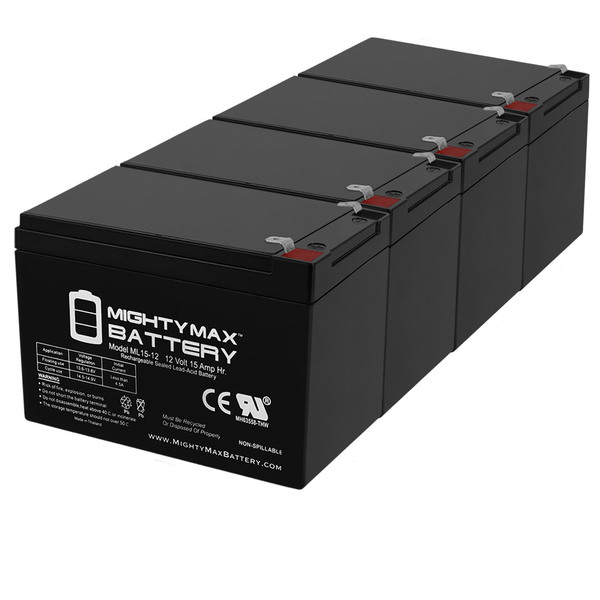 Mighty Max Battery 12V 15AH F2 Battery Replacement for MotoTec 24v Mini Quad V3 - 4 Pack ML15-12MP45314221316